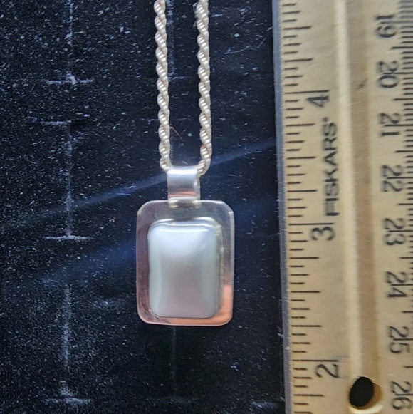 Vintage Sterling Silver/Polished Quartz Pendant & Chain Necklace Tested+